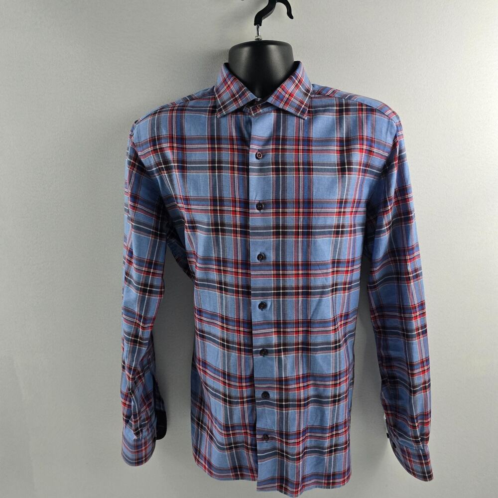 Hammer‎ Made dress shirt button down M/L 16 blue plaid mens 5385